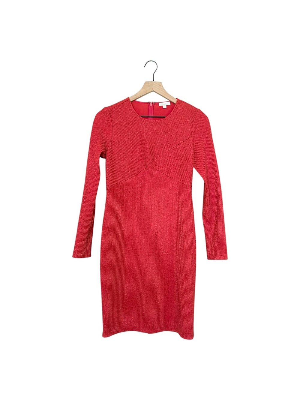 Shoshannana Red Mettalice knit Long Sleeves Bodycon Midi Dress 8 - Picture 2 of 9